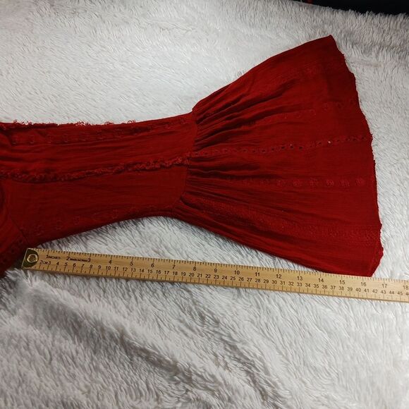 Rayon Red/Rust Colored Boho Lined Tunic V-tie Neck, Long Bell Sleeve Woman's L.. - Picture 14 of 16